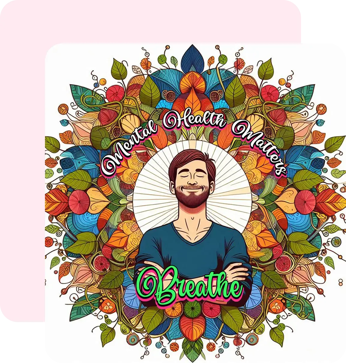 Colorful mandala with a peaceful figure in the center and 'O Beattie' text.